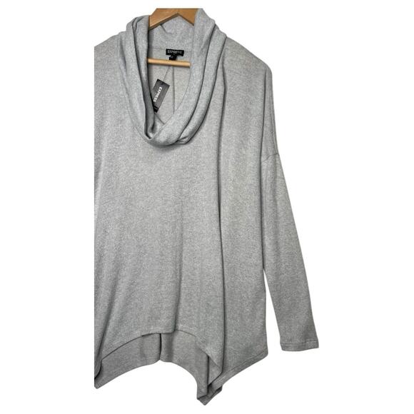 New Express Sweater Womens XS Gray Cowl Neck Asymmetrical Drop Shoulder Soft - Picture 8 of 13